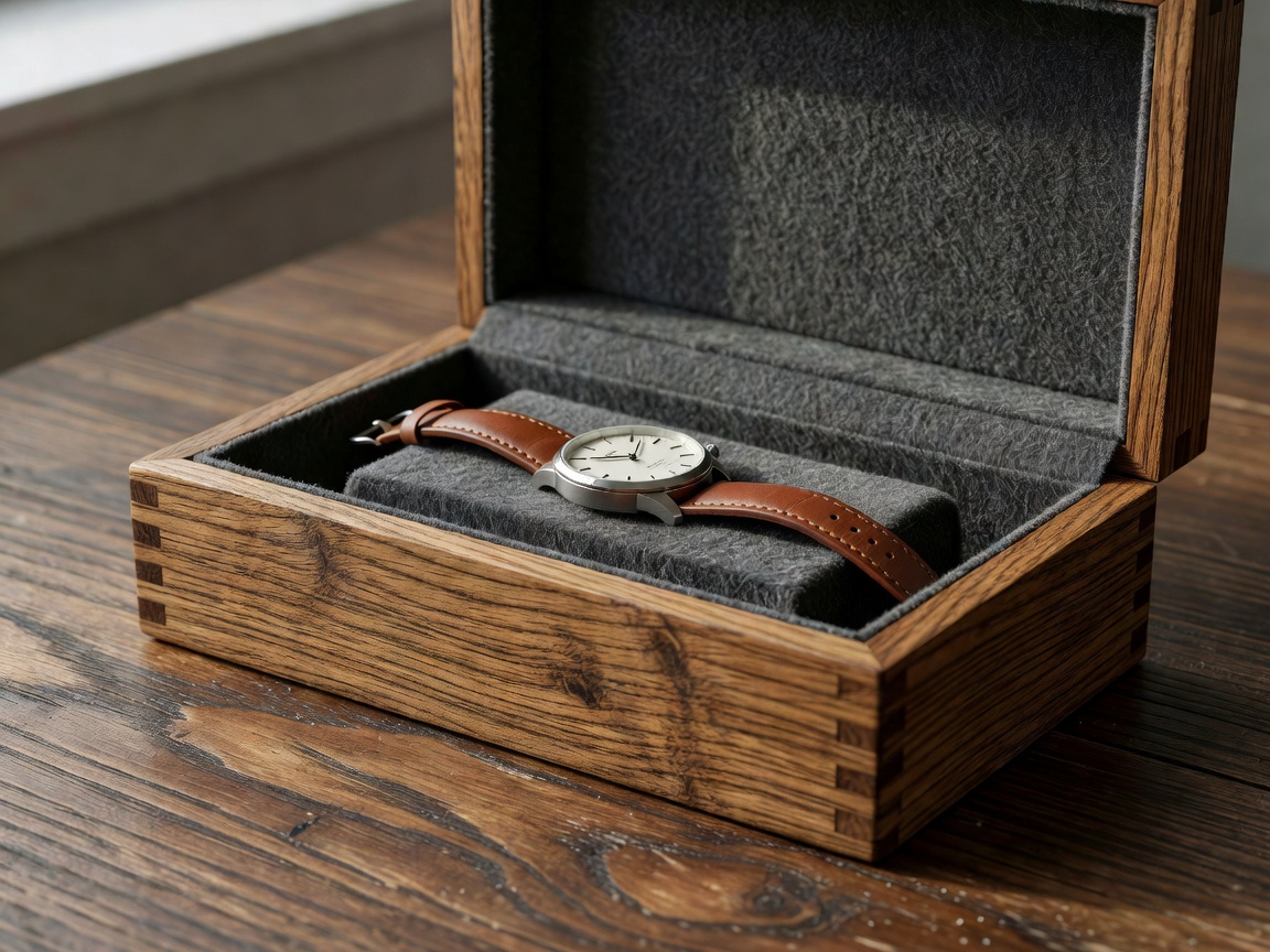 Wristwatch resting on a wooden surface illustrating careful storage